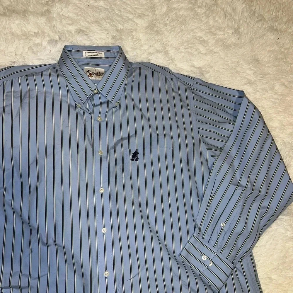 Walt Disney World Long Sleeve Button Up Dress Shirt Mens XL Mickey Mouse Embroid